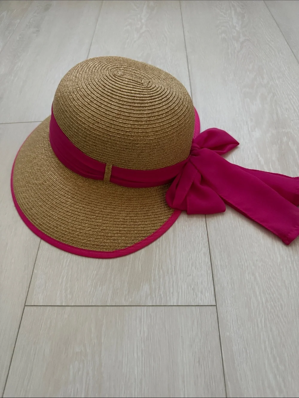 San Diego Hat Company Straw Sun Hat with Hot Pink Band and Trim